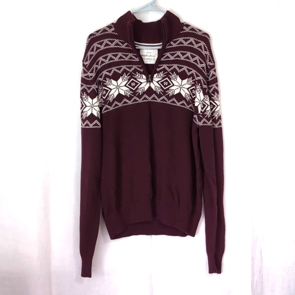 Original Weatherproof Vintage Maroon Fair Isle Quarter Zip Sweater Size Medium - Picture 1 of 4